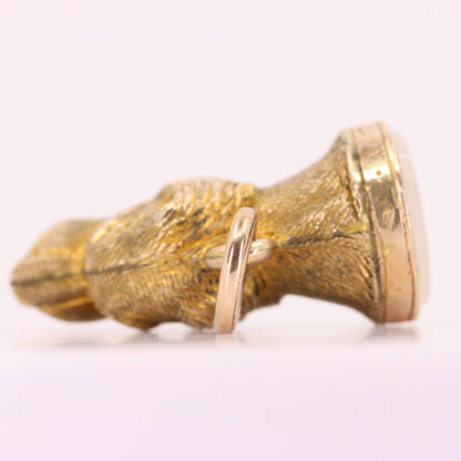 Vintage 9ct Yellow Gold Dog Head Charm White Stone Animal Jewellery Pendant Gift