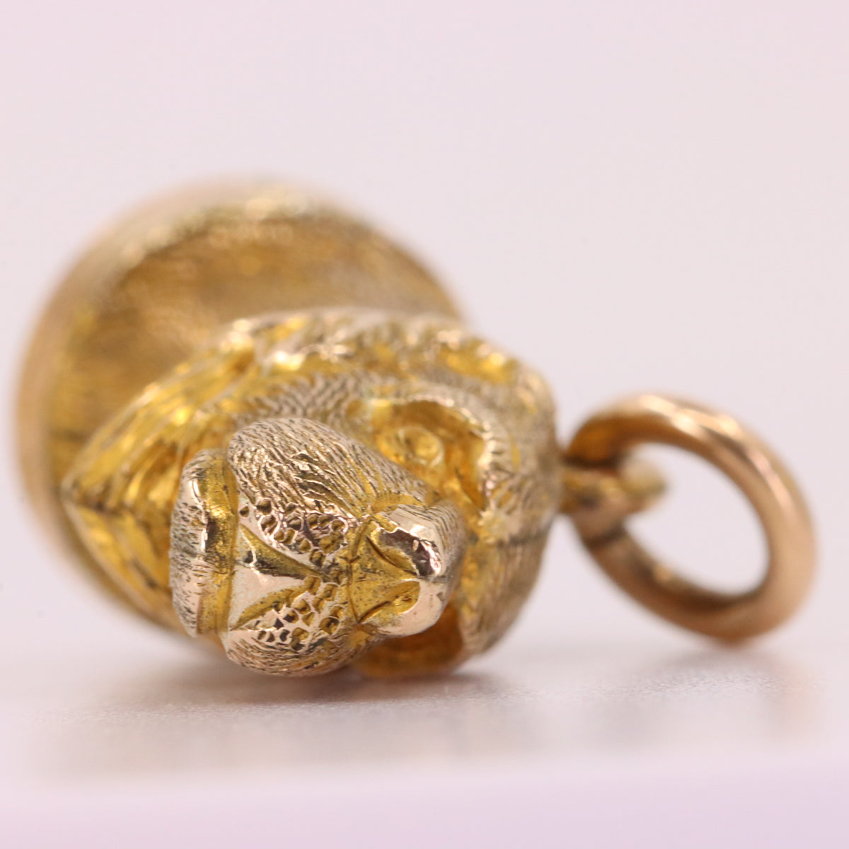 Vintage 9ct Yellow Gold Dog Head Charm White Stone Animal Jewellery Pendant Gift