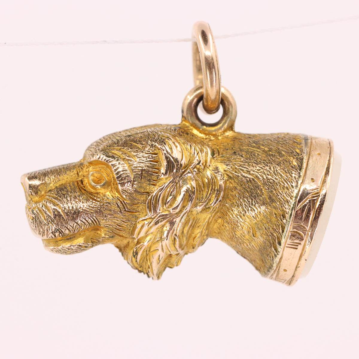 Vintage 9ct Yellow Gold Dog Head Charm White Stone Animal Jewellery Pendant Gift