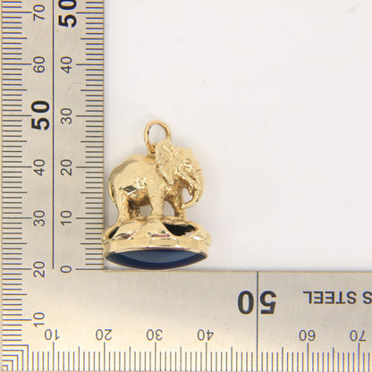 Vintage 9ct Gold Hallmarked Elephant Drop Pendant Charm Blue Agate