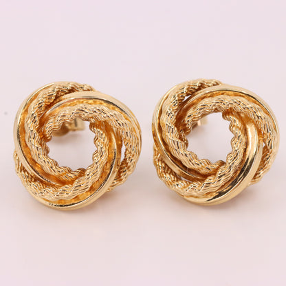 Vintage 9ct Hallmarked Yellow Twisted Gold Knot Stud Earrings Boxed Gift
