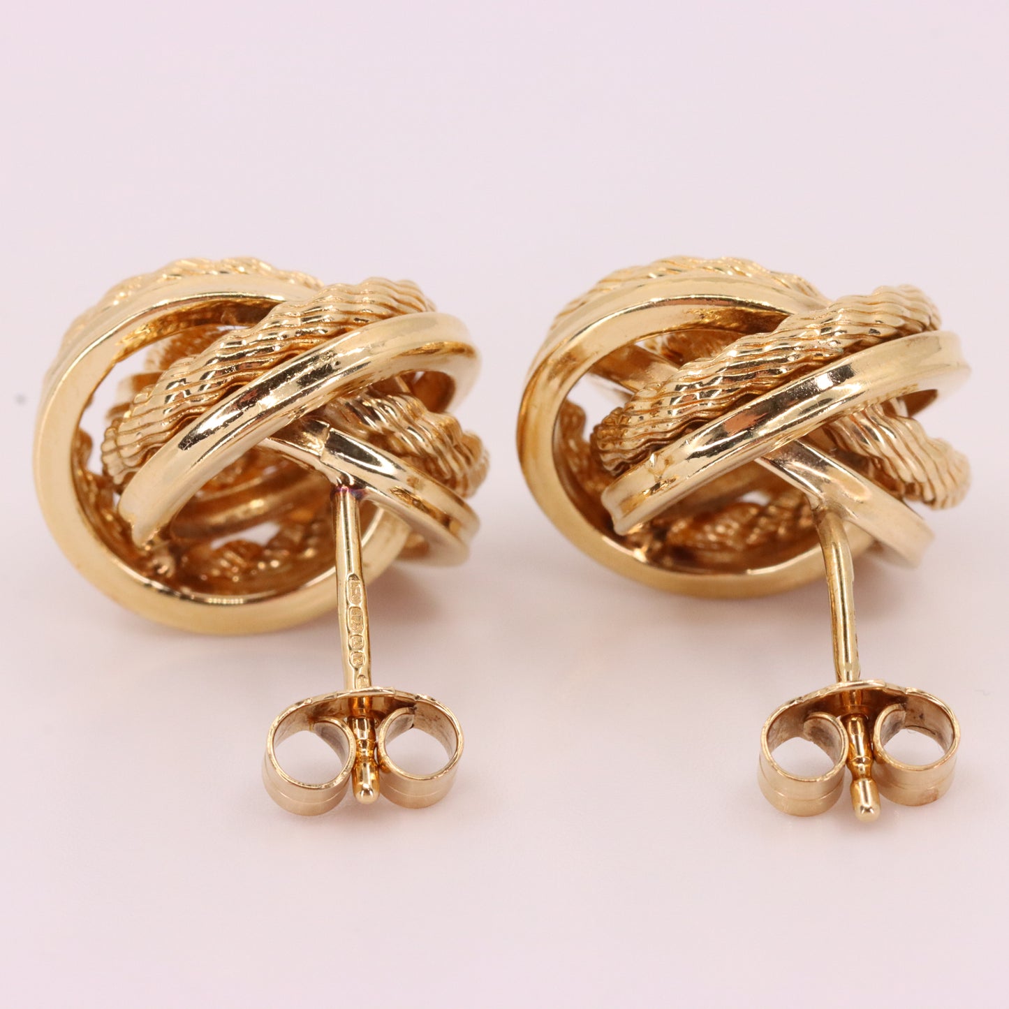 Vintage 9ct Hallmarked Yellow Twisted Gold Knot Stud Earrings Boxed Gift