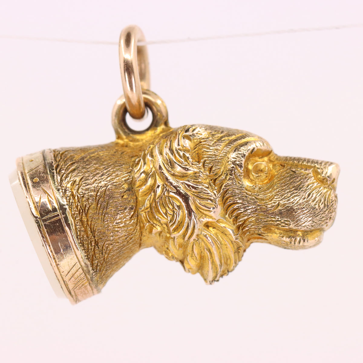 Vintage 9ct Yellow Gold Dog Head Charm White Stone Animal Jewellery Pendant Gift