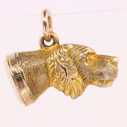 Vintage 9ct Yellow Gold Dog Head Charm White Stone Animal Jewellery Pendant Gift