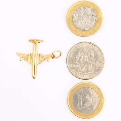 Vintage 9ct Airplane Gold Charm Hallmarked Aeroplane Yellow Gold Airbus Airliner Pendant