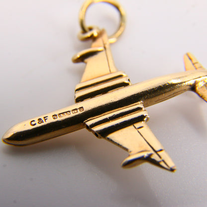 Vintage 9ct Airplane Gold Charm Hallmarked Aeroplane Yellow Gold Airbus Airliner Pendant