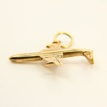 Vintage 9ct Airplane Gold Charm Hallmarked Aeroplane Yellow Gold Airbus Airliner Pendant