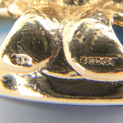 Vintage 9ct Gold Hallmarked Elephant Drop Pendant Charm Blue Agate