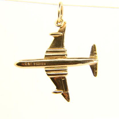 Vintage 9ct Airplane Gold Charm Hallmarked Aeroplane Yellow Gold Airbus Airliner Pendant