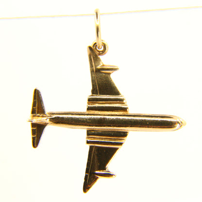 Vintage 9ct Airplane Gold Charm Hallmarked Aeroplane Yellow Gold Airbus Airliner Pendant