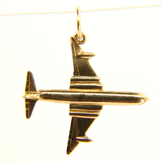 Vintage 9ct Airplane Gold Charm Hallmarked Aeroplane Yellow Gold Airbus Airliner Pendant