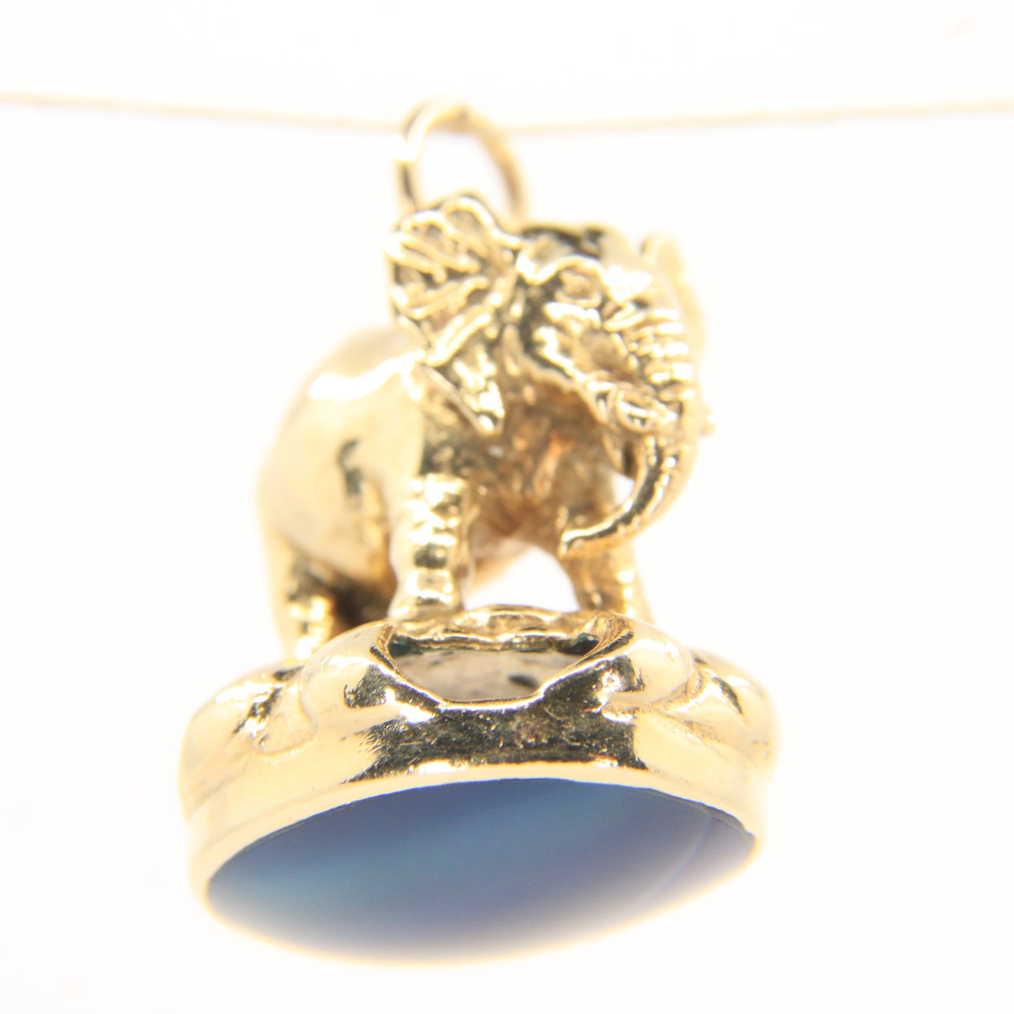 Vintage 9ct Gold Hallmarked Elephant Drop Pendant Charm Blue Agate