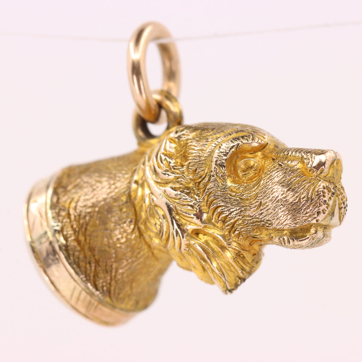 Vintage 9ct Yellow Gold Dog Head Charm White Stone Animal Jewellery Pendant Gift