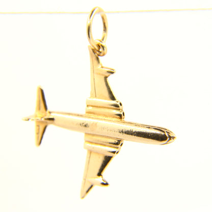 Vintage 9ct Airplane Gold Charm Hallmarked Aeroplane Yellow Gold Airbus Airliner Pendant