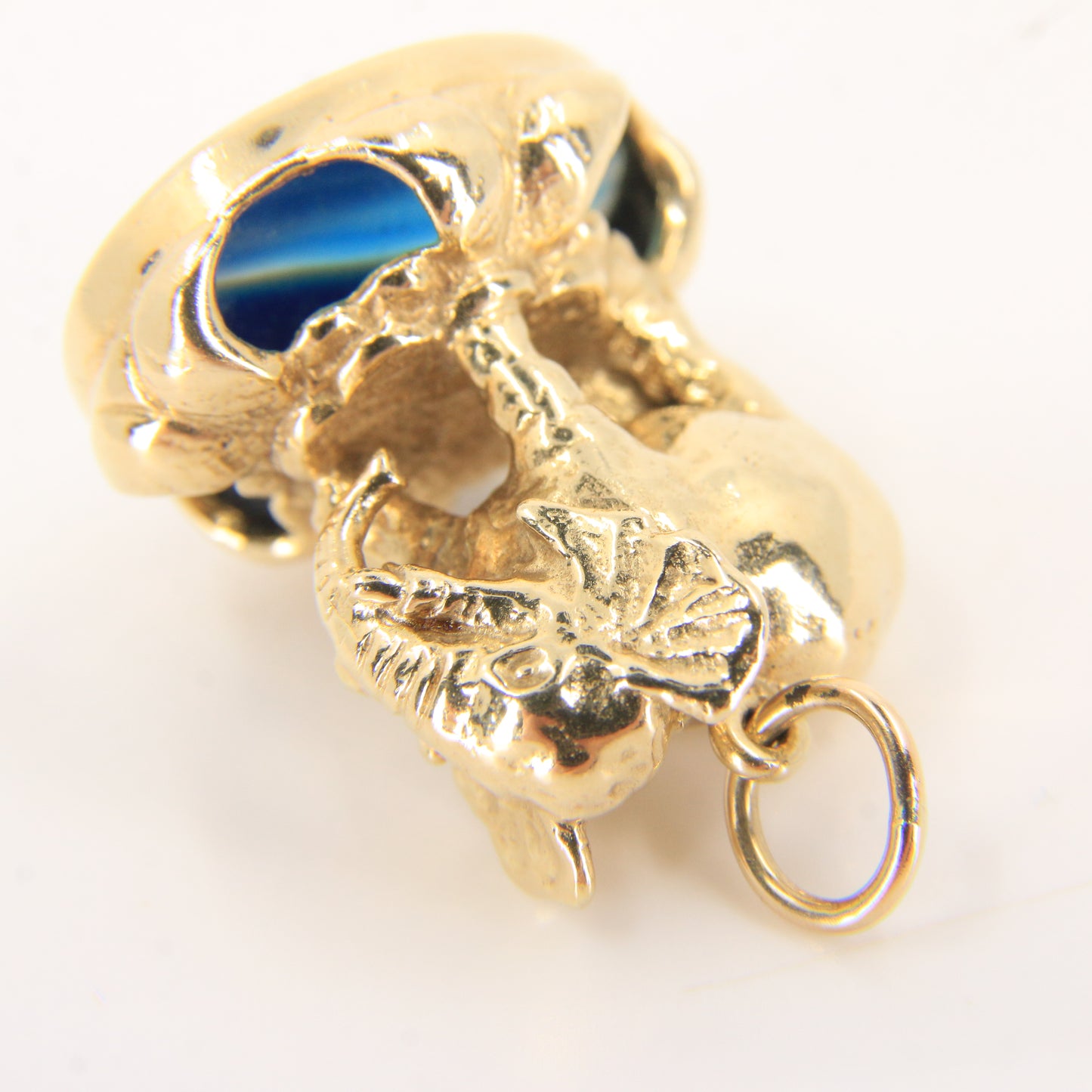 Vintage 9ct Gold Hallmarked Elephant Drop Pendant Charm Blue Agate