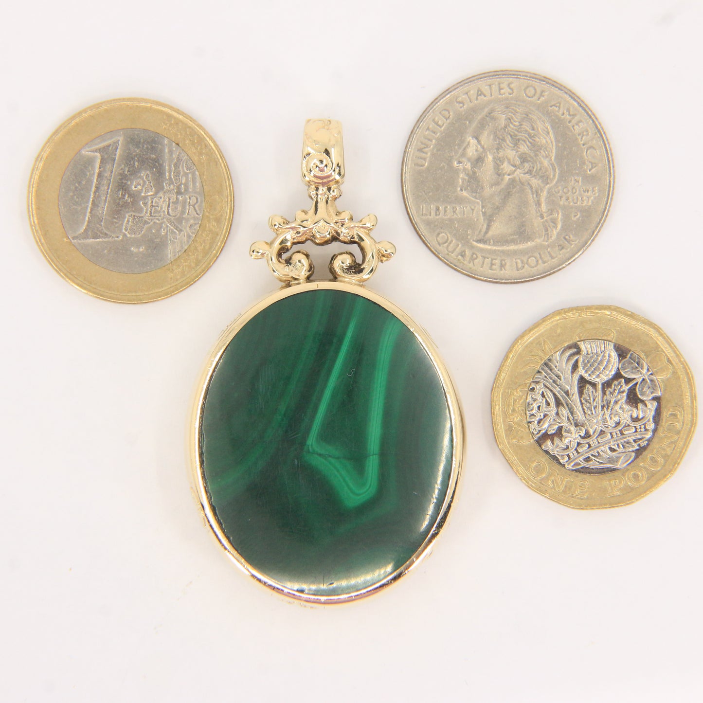 Vintage 9ct Gold Hallmarked Malachite & Blue John Pendant