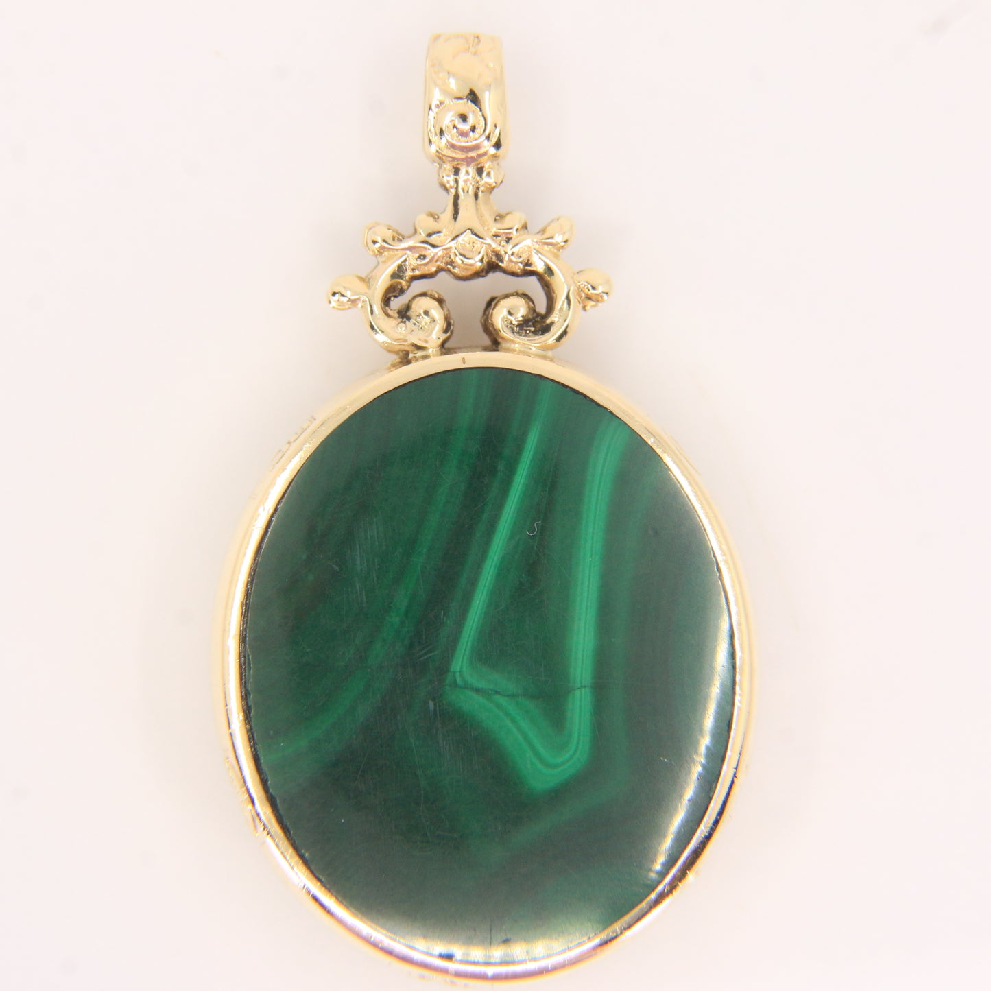 Vintage 9ct Gold Hallmarked Malachite & Blue John Pendant