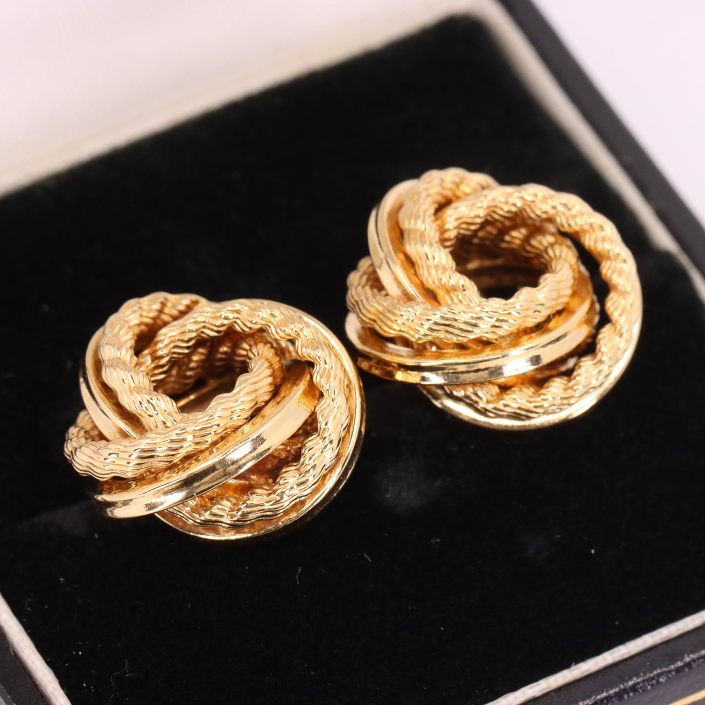 Vintage 9ct Hallmarked Yellow Twisted Gold Knot Stud Earrings Boxed Gift