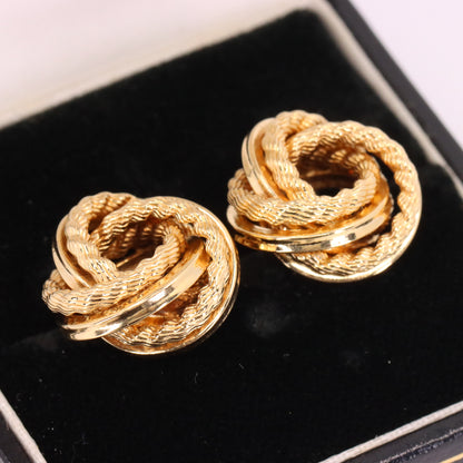 Vintage 9ct Hallmarked Yellow Twisted Gold Knot Stud Earrings Boxed Gift