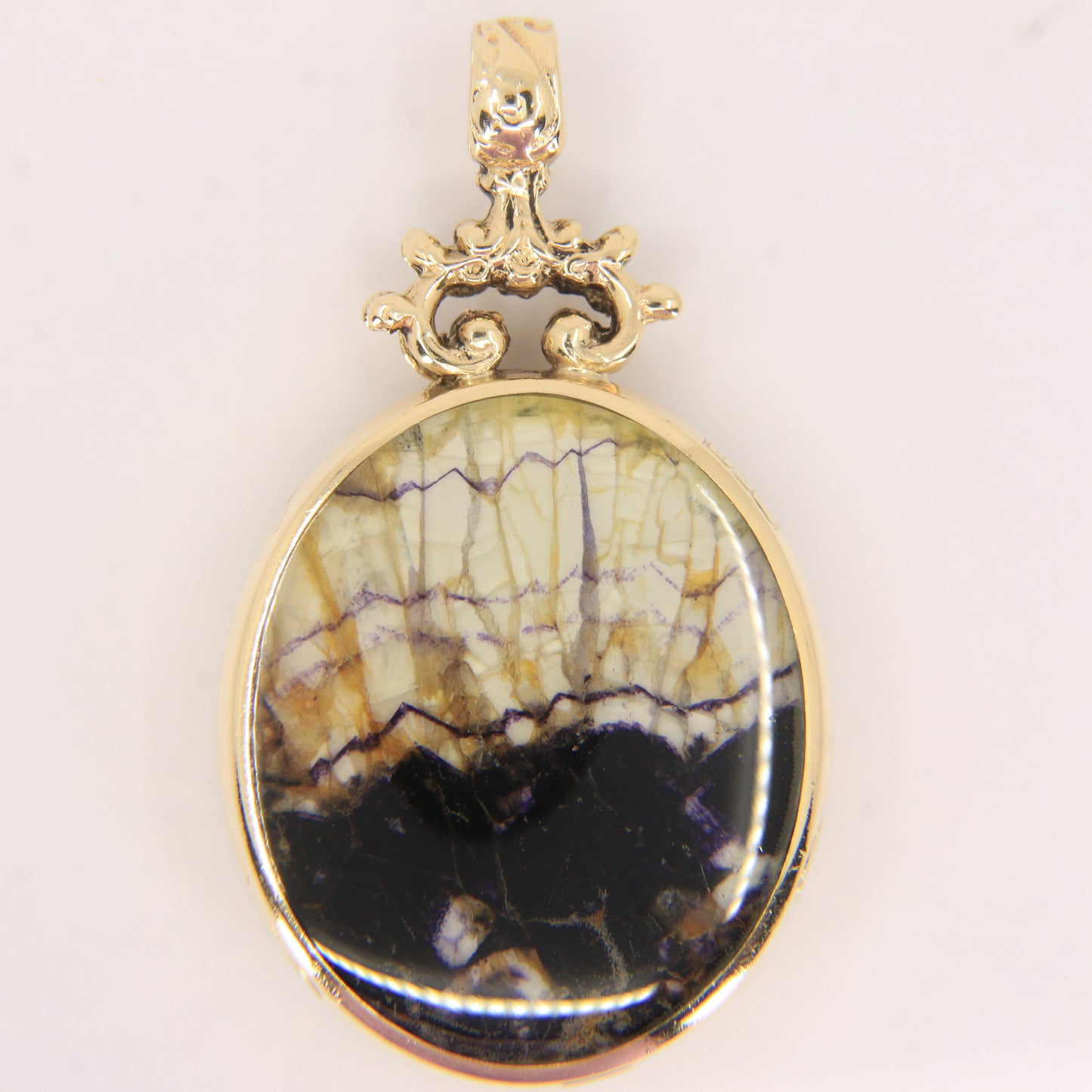 Vintage 9ct Gold Hallmarked Malachite & Blue John Pendant