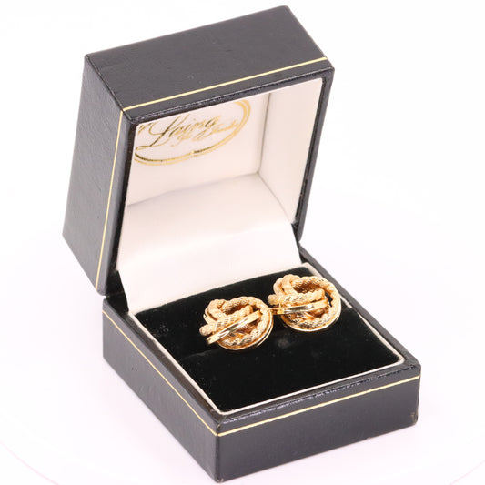 Vintage 9ct Hallmarked Yellow Twisted Gold Knot Stud Earrings Boxed Gift