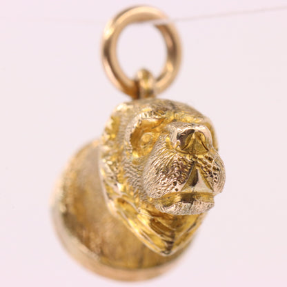 Vintage 9ct Yellow Gold Dog Head Charm White Stone Animal Jewellery Pendant Gift