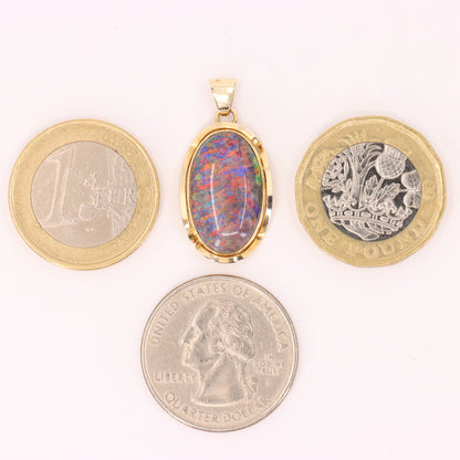 Vintage 14K Yellow Gold Opal Pendant Large Oval Gemstone Statement Charm Gift