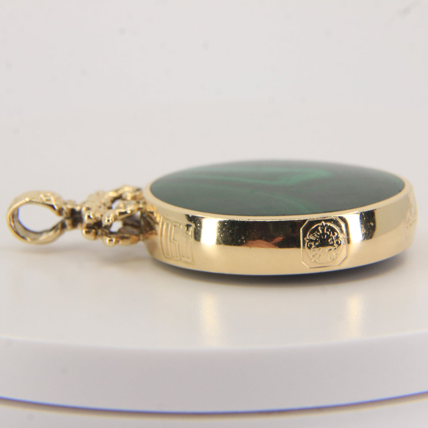 Vintage 9ct Gold Hallmarked Malachite & Blue John Pendant