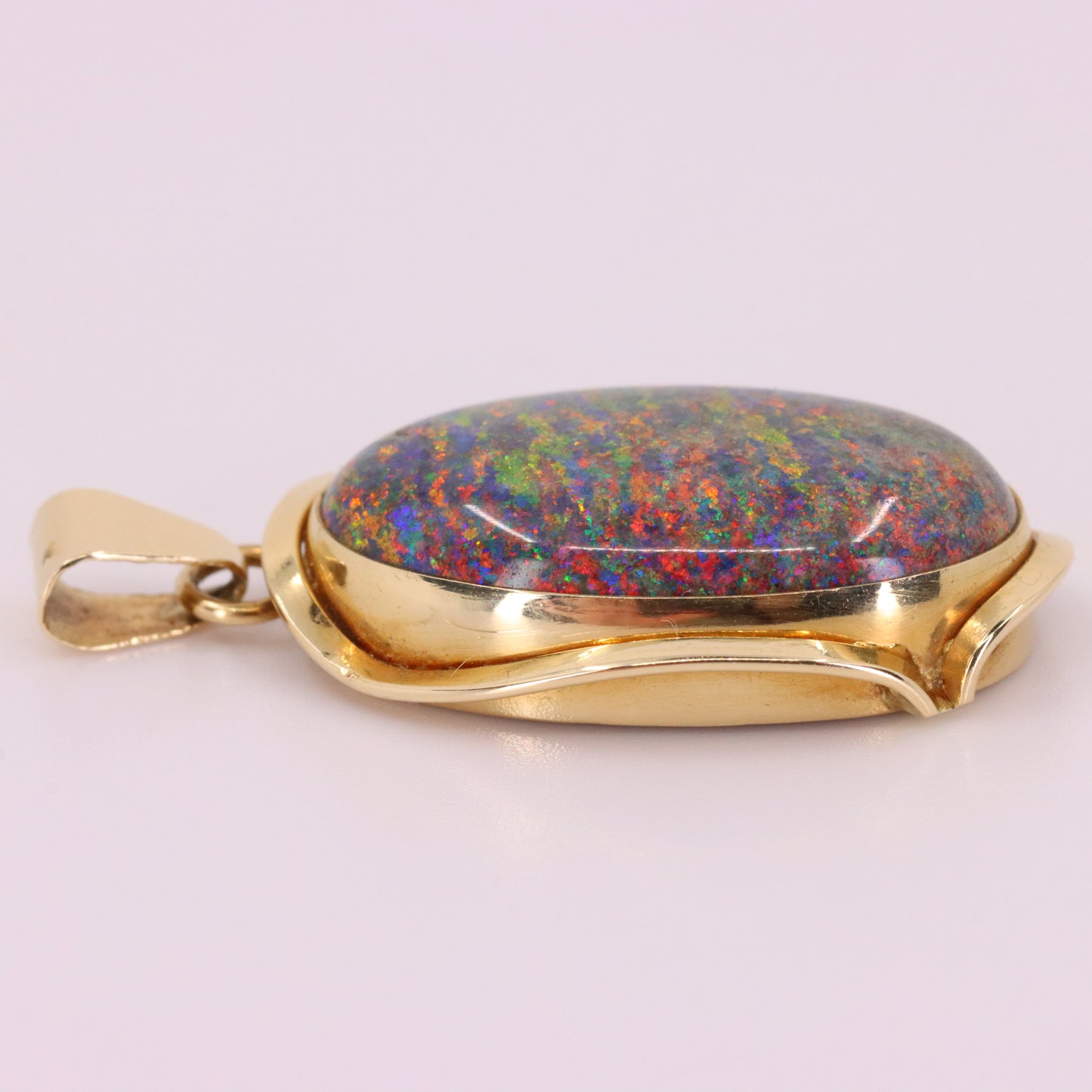 Vintage 14K Yellow Gold Opal Pendant Large Oval Gemstone Statement Charm Gift