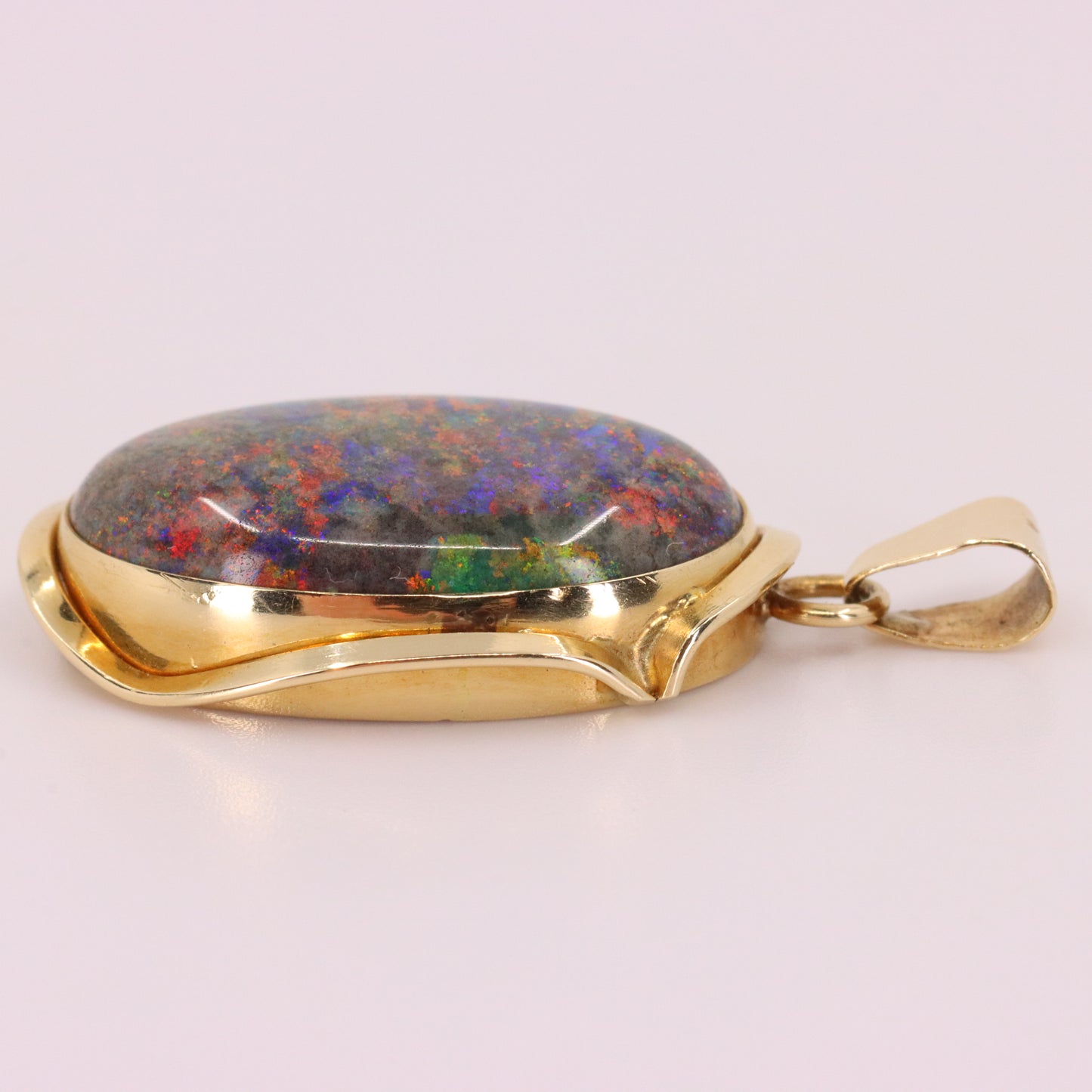 Vintage 14K Yellow Gold Opal Pendant Large Oval Gemstone Statement Charm Gift
