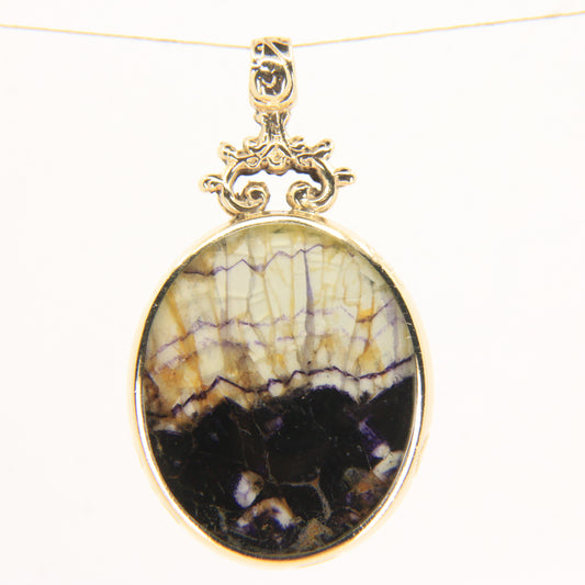 Vintage 9ct Gold Hallmarked Malachite & Blue John Pendant
