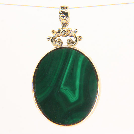 Vintage 9ct Gold Hallmarked Malachite & Blue John Pendant