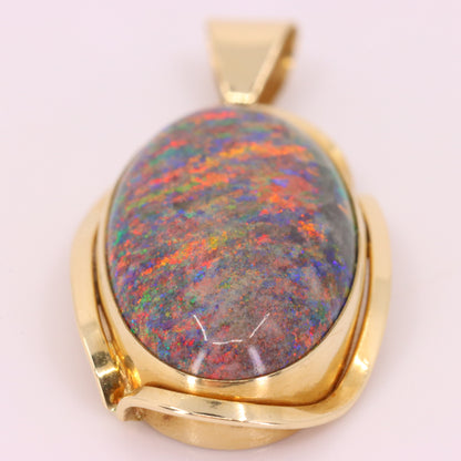 Vintage 14K Yellow Gold Opal Pendant Large Oval Gemstone Statement Charm Gift