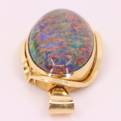 Vintage 14K Yellow Gold Opal Pendant Large Oval Gemstone Statement Charm Gift