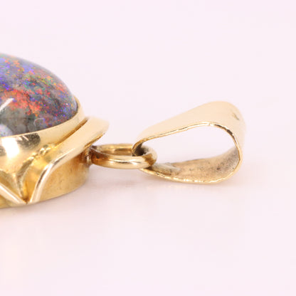 Vintage 14K Yellow Gold Opal Pendant Large Oval Gemstone Statement Charm Gift