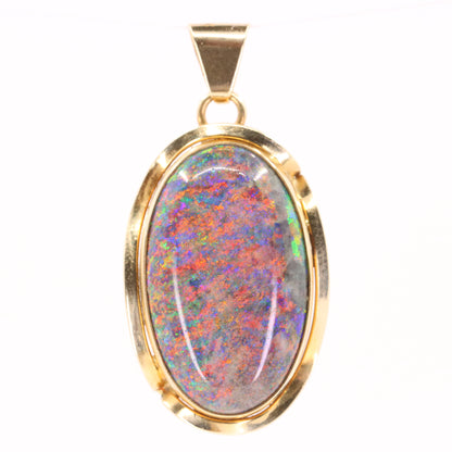Vintage 14K Yellow Gold Opal Pendant Large Oval Gemstone Statement Charm Gift