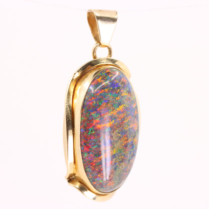 Vintage 14K Yellow Gold Opal Pendant Large Oval Gemstone Statement Charm Gift