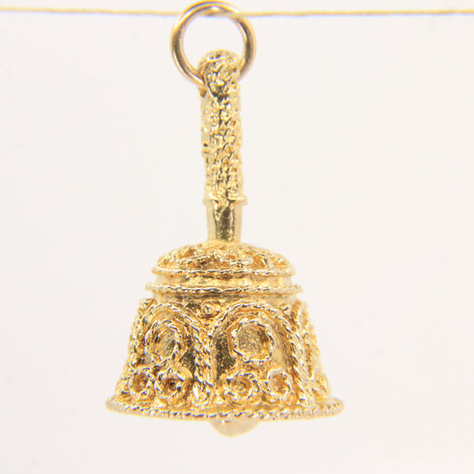 Vintage 9ct Gold Hallmarked Bell Pendant Charm 9ct Yellow Gold Ringing