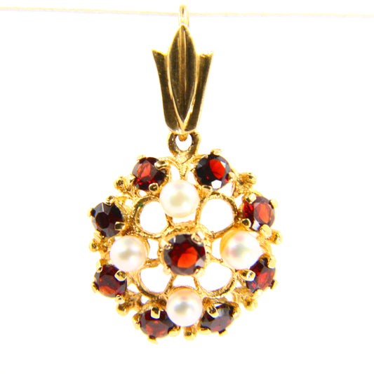 Vintage 9ct Pearl & Garnet Pendant Charm Yellow Gold Hallmarked Gift