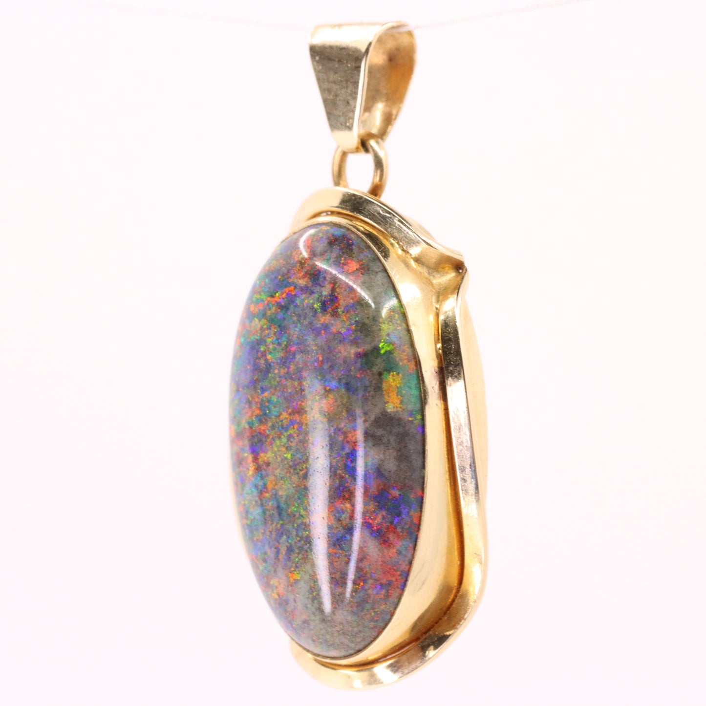 Vintage 14K Yellow Gold Opal Pendant Large Oval Gemstone Statement Charm Gift