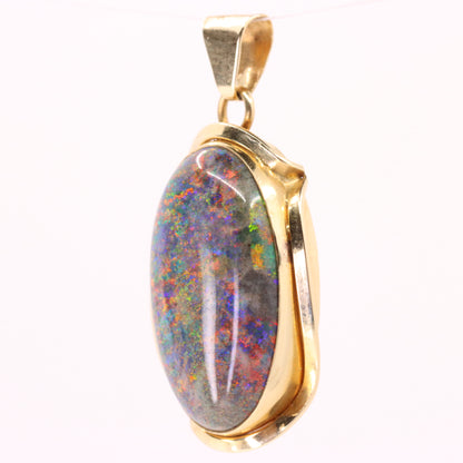 Vintage 14K Yellow Gold Opal Pendant Large Oval Gemstone Statement Charm Gift