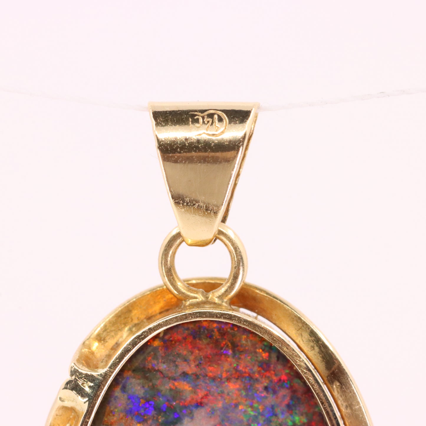 Vintage 14K Yellow Gold Opal Pendant Large Oval Gemstone Statement Charm Gift