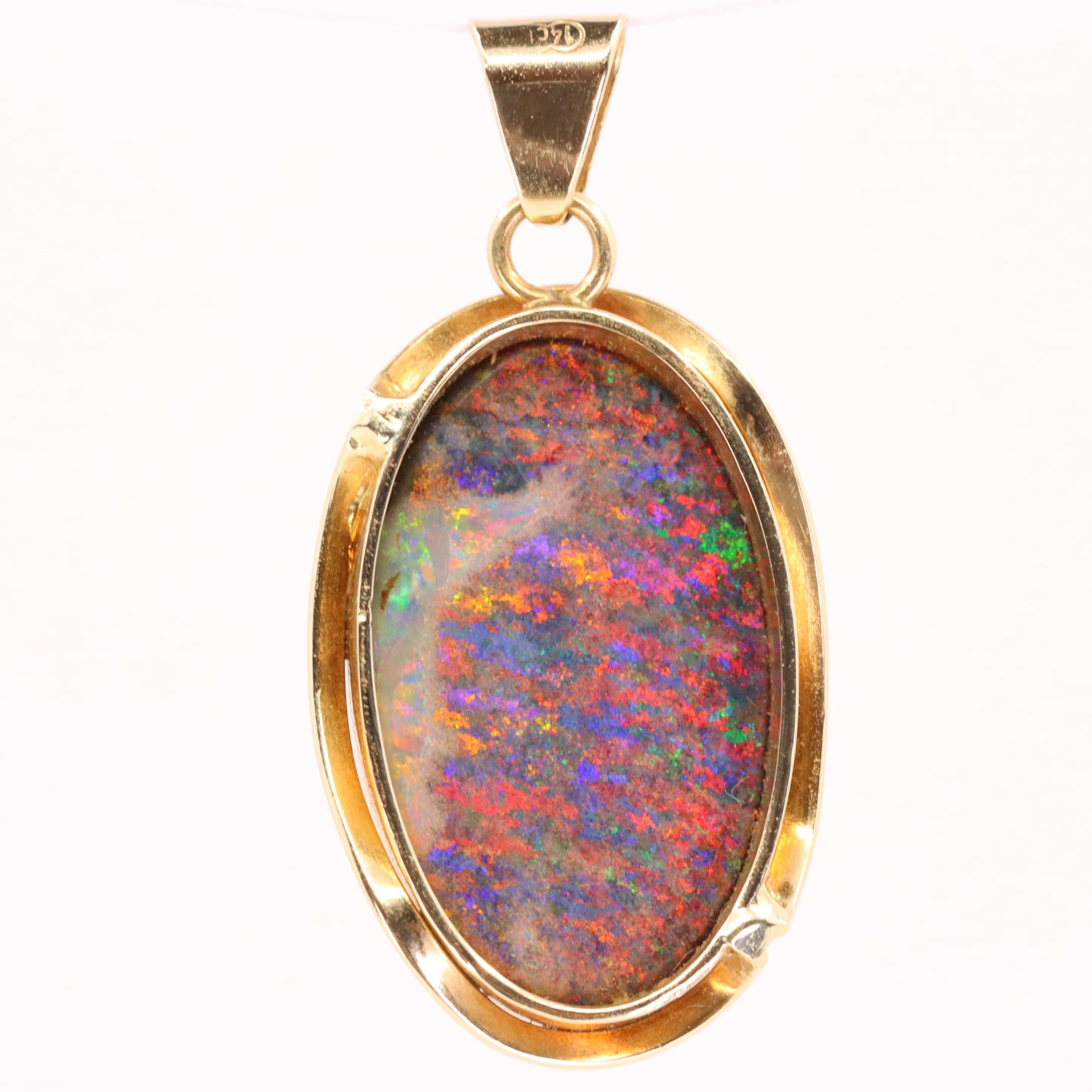 Vintage 14K Yellow Gold Opal Pendant Large Oval Gemstone Statement Charm Gift
