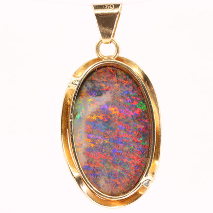Vintage 14K Yellow Gold Opal Pendant Large Oval Gemstone Statement Charm Gift