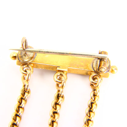 Antique Victorian 15k Gold Pearl Enamel Brooch with 3 Suspensions Chain Link