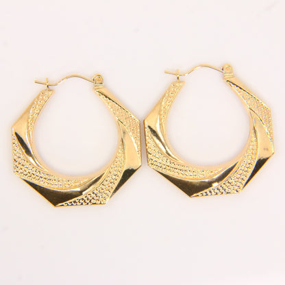 Vintage 9ct Creole Hoop Earrings Textured 9 Carat Yellow Gold Earrings Boxed