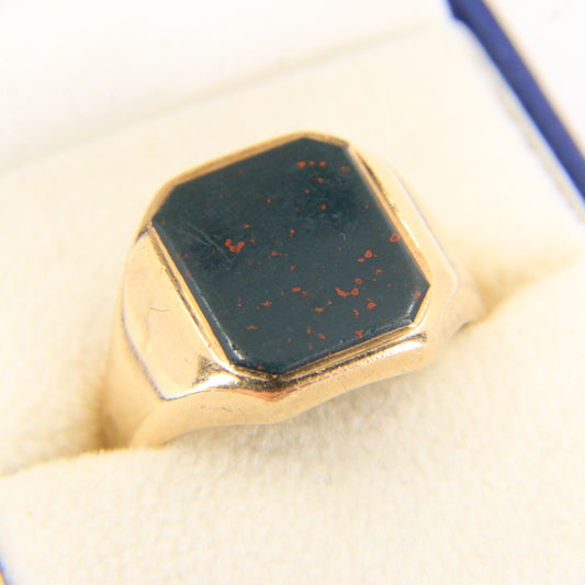 Vintage 9ct Gold Hallmarked Bloodstone Signet Ring Size T Boxed