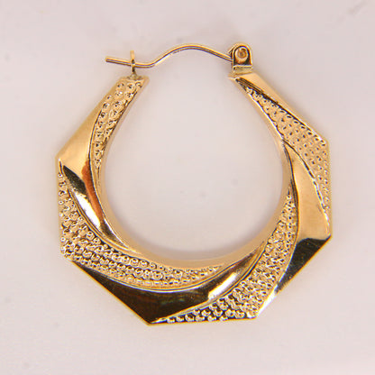 Vintage 9ct Creole Hoop Earrings Textured 9 Carat Yellow Gold Earrings Boxed