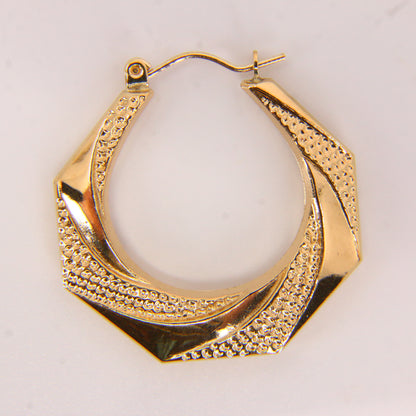 Vintage 9ct Creole Hoop Earrings Textured 9 Carat Yellow Gold Earrings Boxed