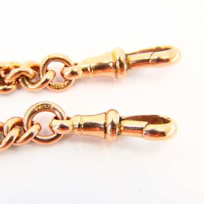 Antique 9ct Rose Gold T Bar Slider Necklace Double Albert Guard Chain Hallmarked